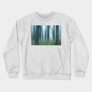 semi blurred trees in forest with vertical lines Crewneck Sweatshirt